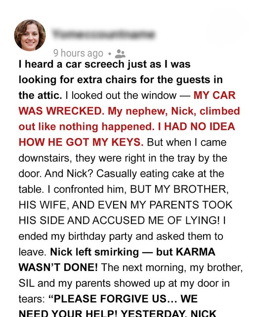 My Nephew Took My Car Without Asking and Crashed It, My Brother Refused to Pay but Karma Handled It