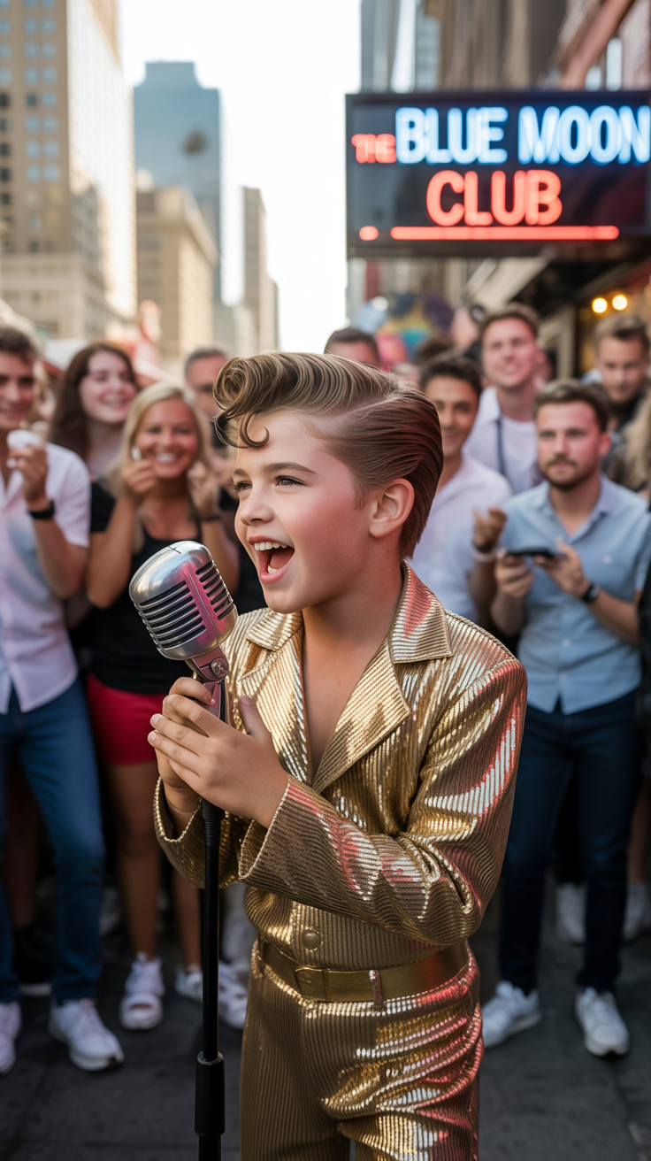 Only 8 years old and already shaking the streets, this boy took on an Elvis classic like it was made for him, With slick moves, jaw-dropping vocals, and a swagger that screamed star power, he didnt just sing, he became the King, People stopped, stared, and then exploded into cheers, Some say he is the next Elvis, and after this performance, you might agree